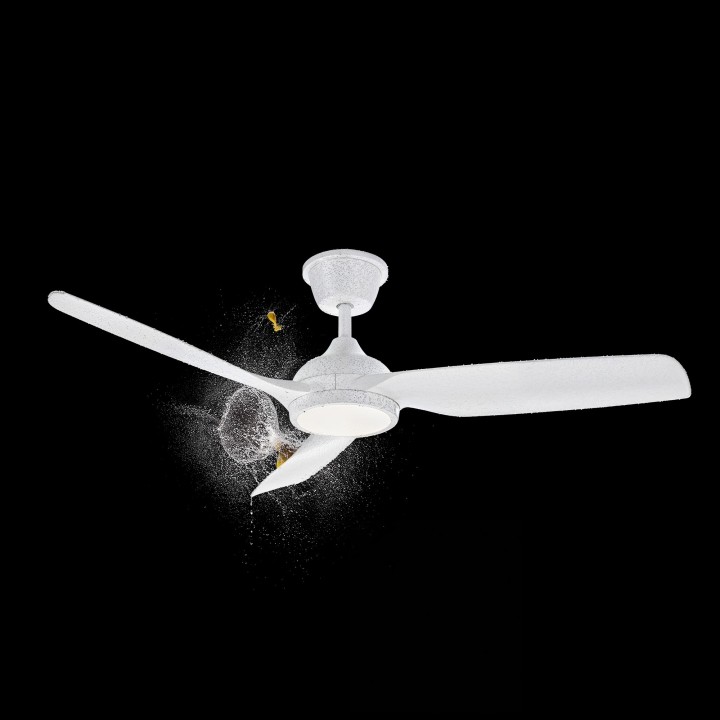 Ventilador DANA blanco con luz y palas de madera IP66 – Sulion