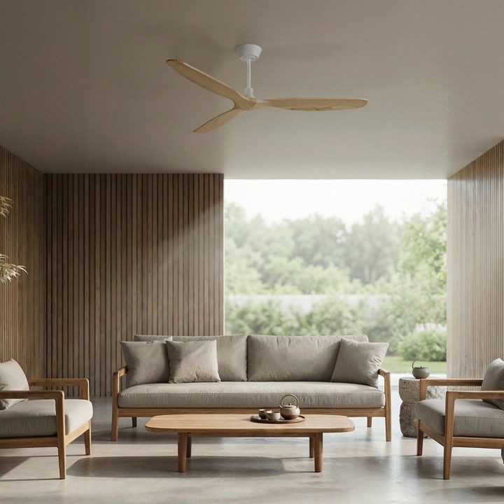 Ventilador BALCONY NEO L blanco palas madera clara sin luz – Sulion