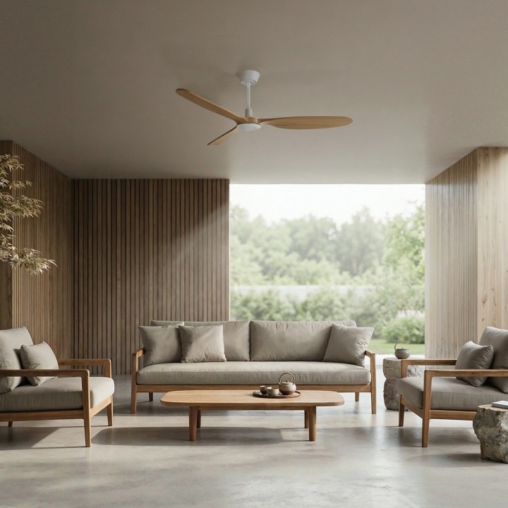 Ventilador BALCONY NEO L blanco palas madera media con luz – Sulion