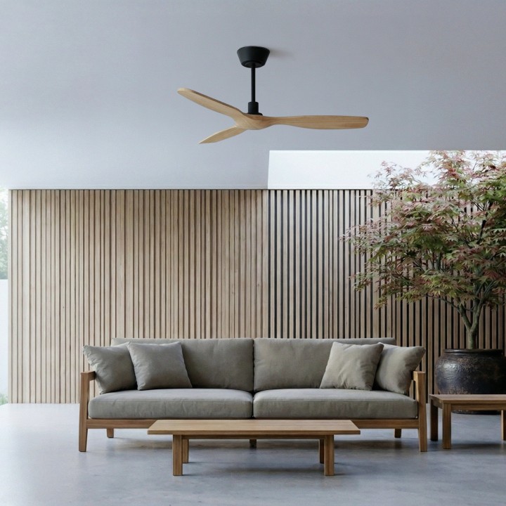 Ventilador BALCONY NEO M negro palas madera clara sin luz – Sulion