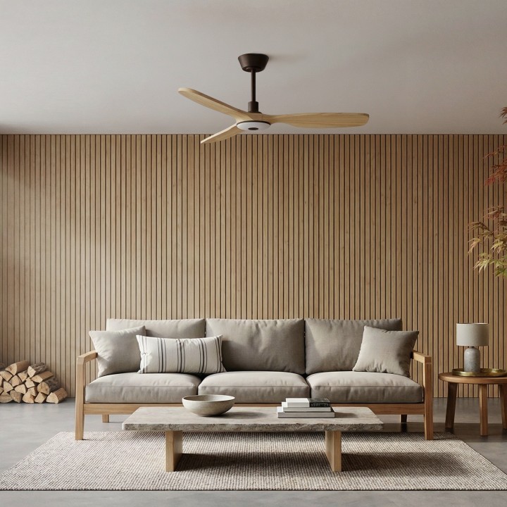 Ventilador BALCONY NEO M marrón óxido palas madera con luz Sulion