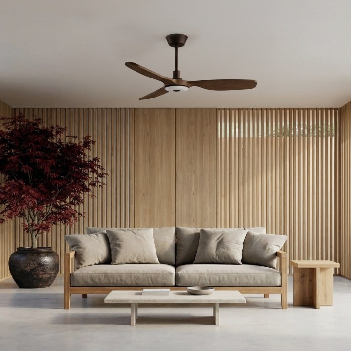 Ventilador BALCONY NEO M marrón óxido palas madera oscura con luz Sulion