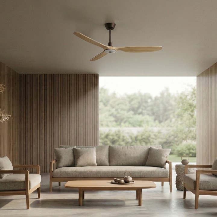 Ventilador BALCONY NEO L marrón óxido palas madera con luz Sulion