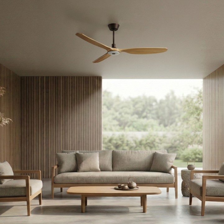 Ventilador BALCONY NEO L marrón óxido palas madera con luz Sulion