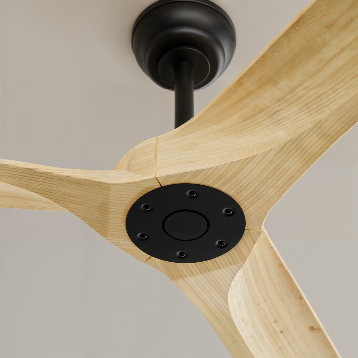 Ventilador NOVA XL negro palas de madera natural sin luz – Sulion