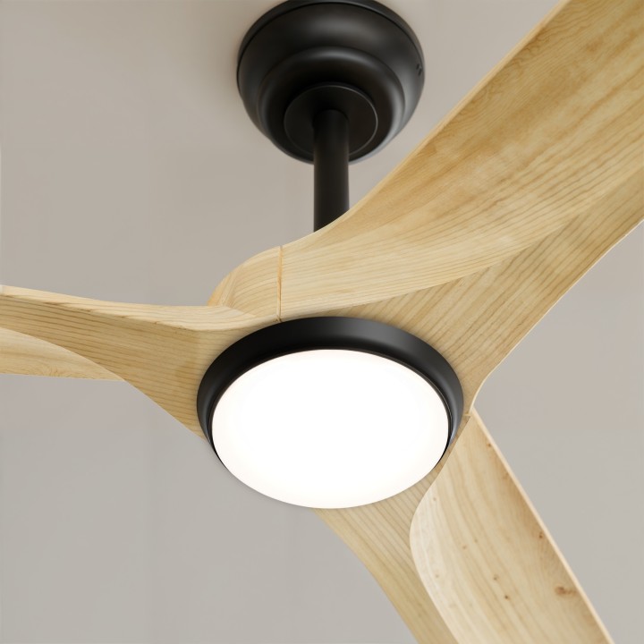 Ventilador NOVA XL negro palas de madera natural con luz – Sulion