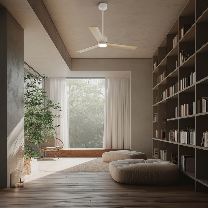 Ventilador ANNE M blanco palas madera clara luz general – Sulion