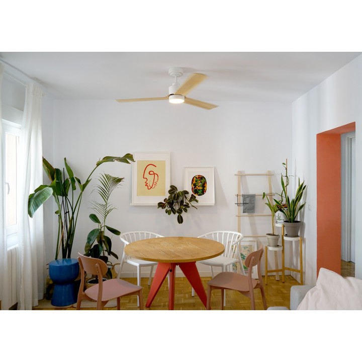 Ventilador ANNE M blanco palas madera clara luz general – Sulion