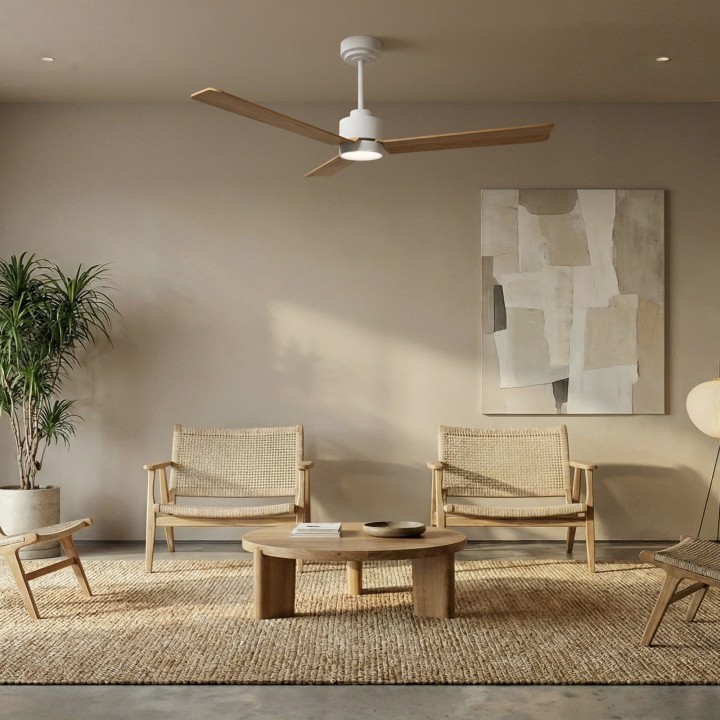 Ventilador ANNE M blanco palas madera media luz general – Sulion