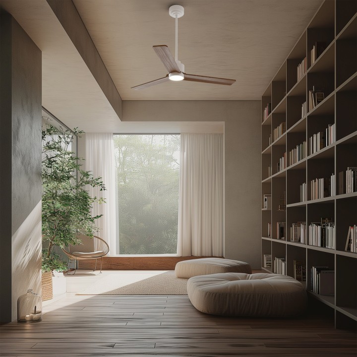 Ventilador ANNE M blanco palas madera oscura luz general – Sulion