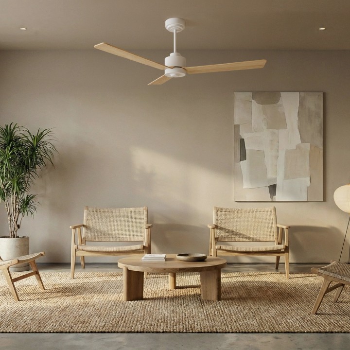 Ventilador ANNE M blanco palas madera clara luz confort – Sulion