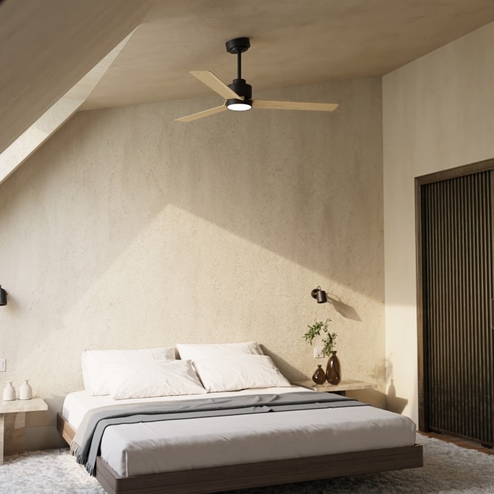 Ventilador ANNE M negro palas madera clara luz general – Sulion