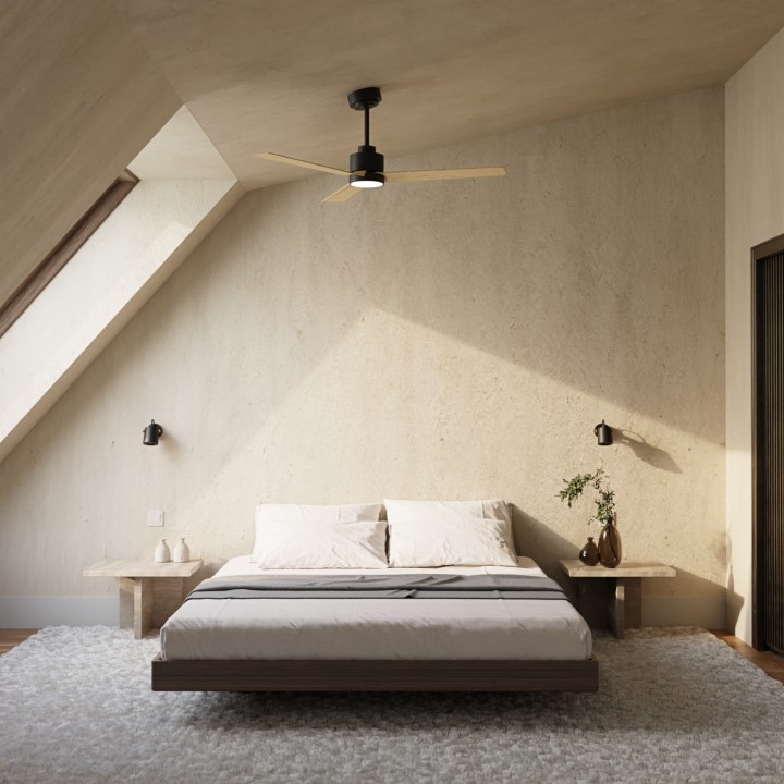 Ventilador ANNE M negro palas madera clara luz general – Sulion