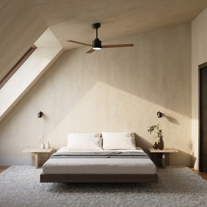 Ventilador ANNE M negro palas madera oscura luz general – Sulion