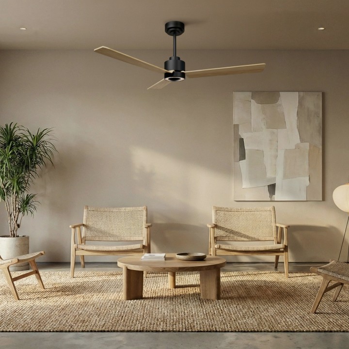 Ventilador ANNE M negro palas madera clara luz indirecta – Sulion