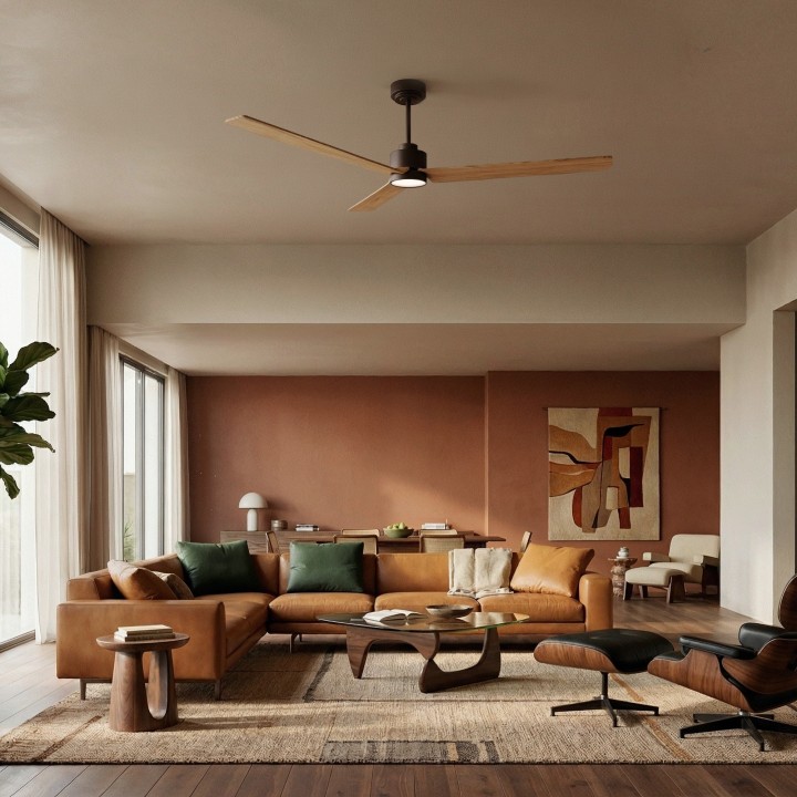 Ventilador ANNE XL marrón óxido palas madera clara luz general Sulion