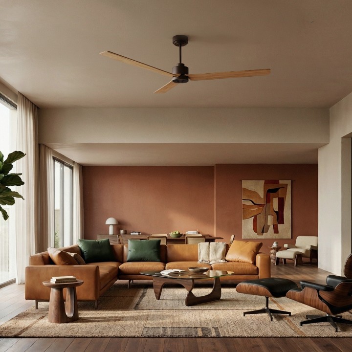 Ventilador ANNE XL marrón óxido palas madera clara luz confort Sulion