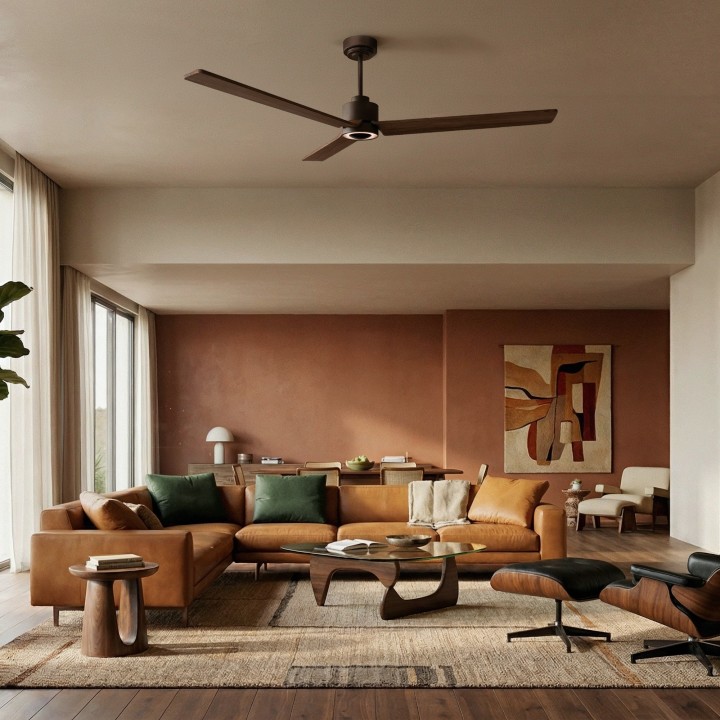 Ventilador ANNE XL marrón óxido palas madera oscura luz indirecta Sulion