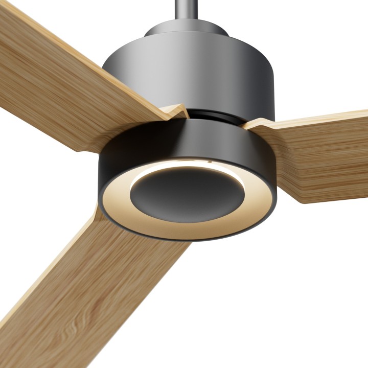 Ventilador ANNE M gris grafito palas madera clara luz indirecta Sulion
