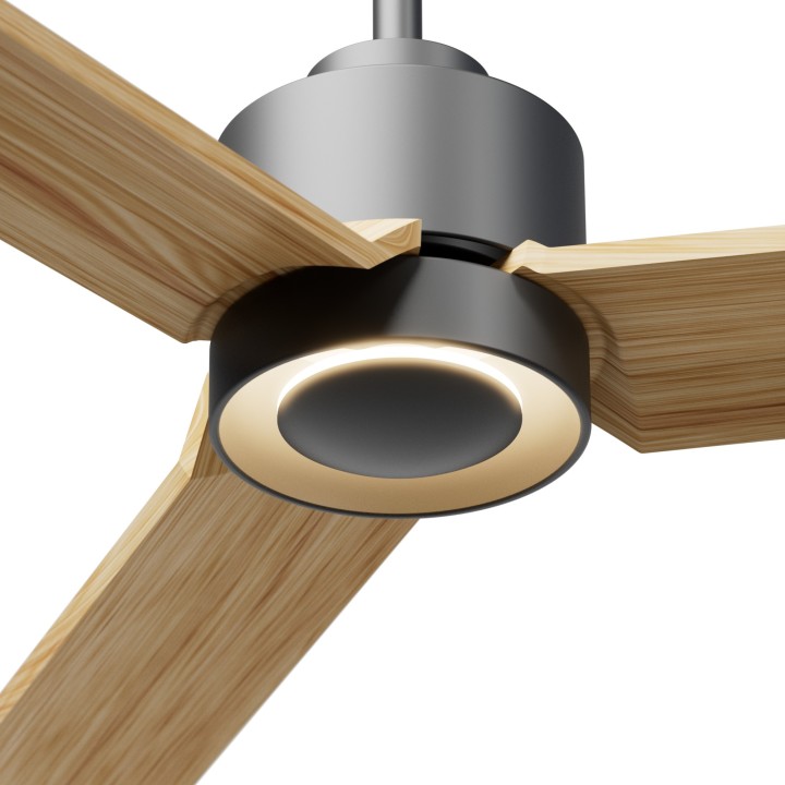 Ventilador ANNE XL gris grafito pala madera clara luz indirecta Sulion