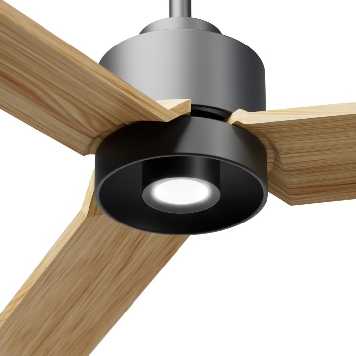 Ventilador ANNE XL gris grafito palas madera clara luz focal – Sulion