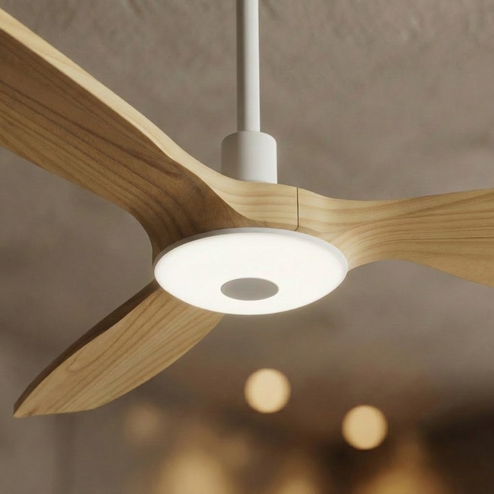 Ventilador BALCONY NEO M blanco palas madera clara con luz – Sulion