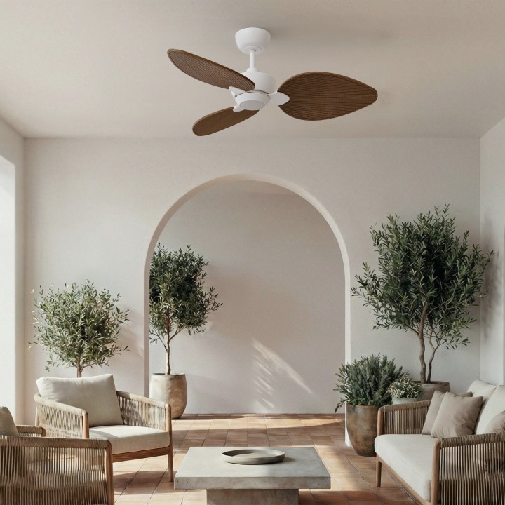 Ventilador ALMA S blanco madera media con luz – Sulion