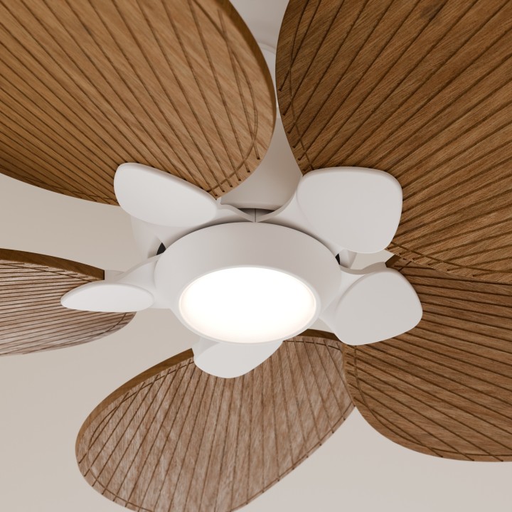 Ventilador ALMA S blanco madera oscura con luz – Sulion