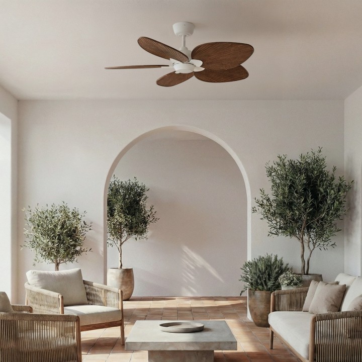 Ventilador ALMA S blanco madera oscura con luz – Sulion