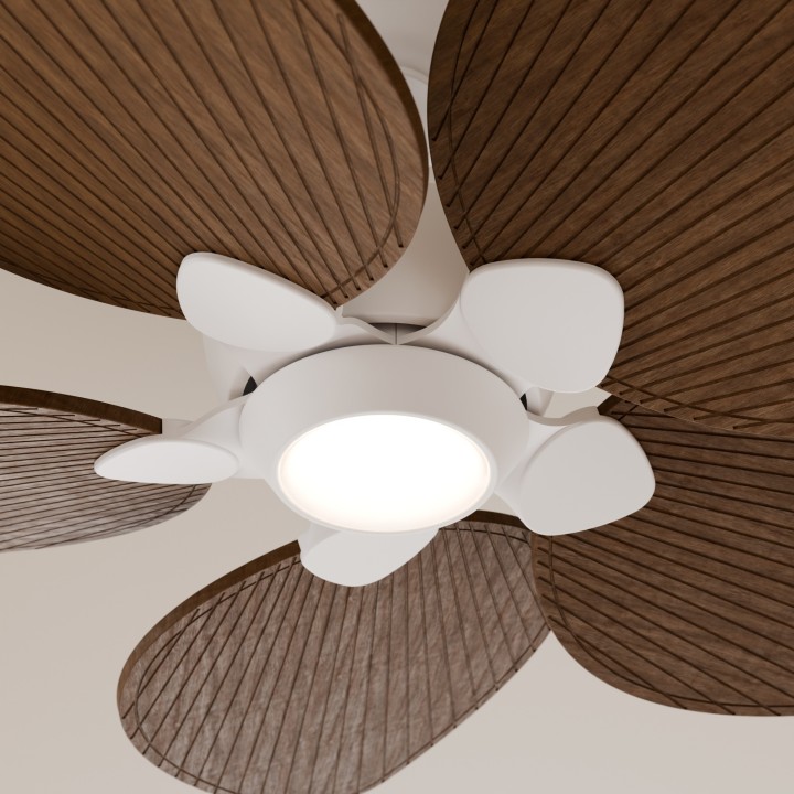 Ventilador ALMA S blanco madera oscura con luz – Sulion
