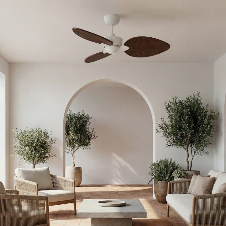 Ventilador ALMA S blanco madera media luz confort – Sulion