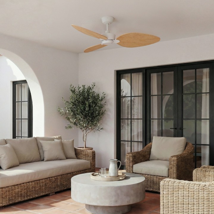 Ventilador ALMA L blanco madera clara sin luz – Sulion