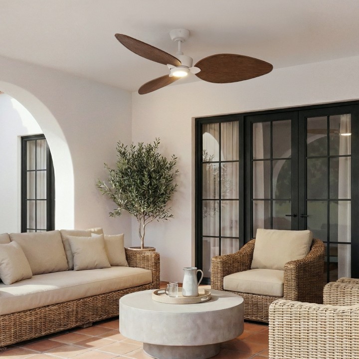 Ventilador ALMA L blanco madera media con luz – Sulion