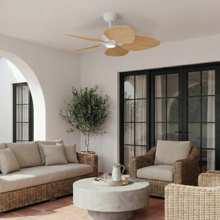 Ventilador ALMA L blanco madera media con luz – Sulion