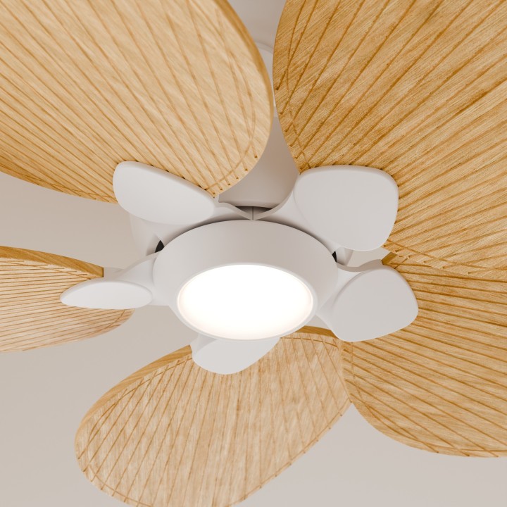 Ventilador ALMA L blanco madera media con luz – Sulion