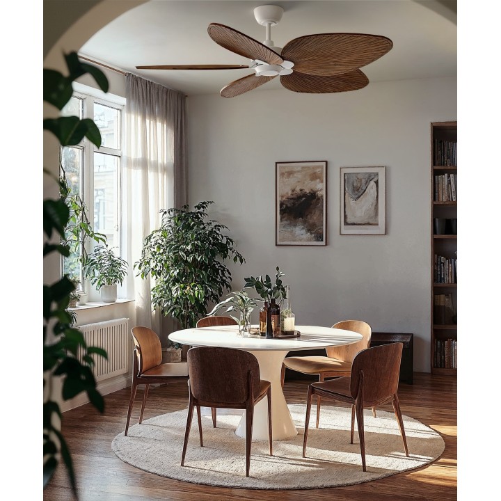 Ventilador ALMA L blanco madera oscura con luz – Sulion