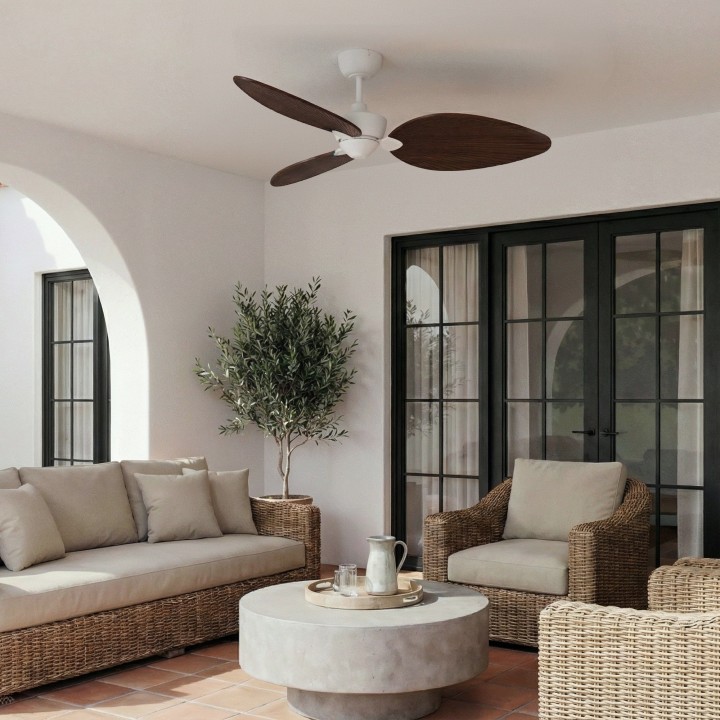 Ventilador ALMA L blanco madera media luz confort – Sulion