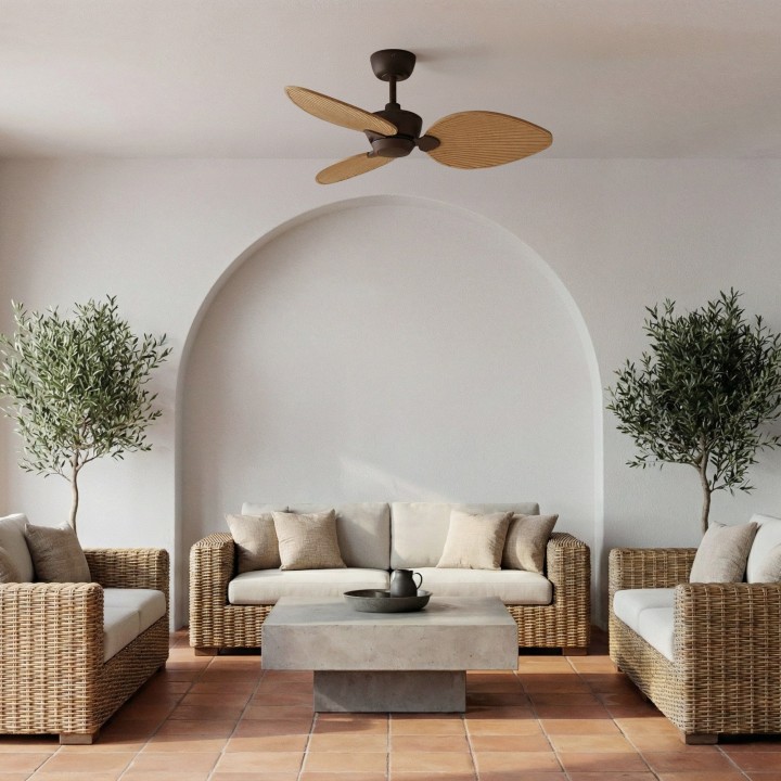 Ventilador ALMA S óxido madera clara sin luz – Sulion