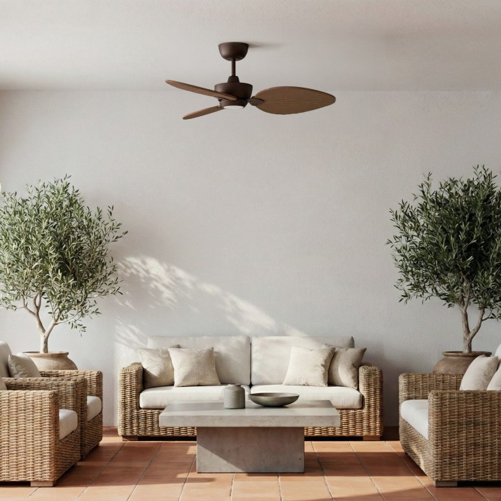 Ventilador ALMA S óxido madera media con luz – Sulion