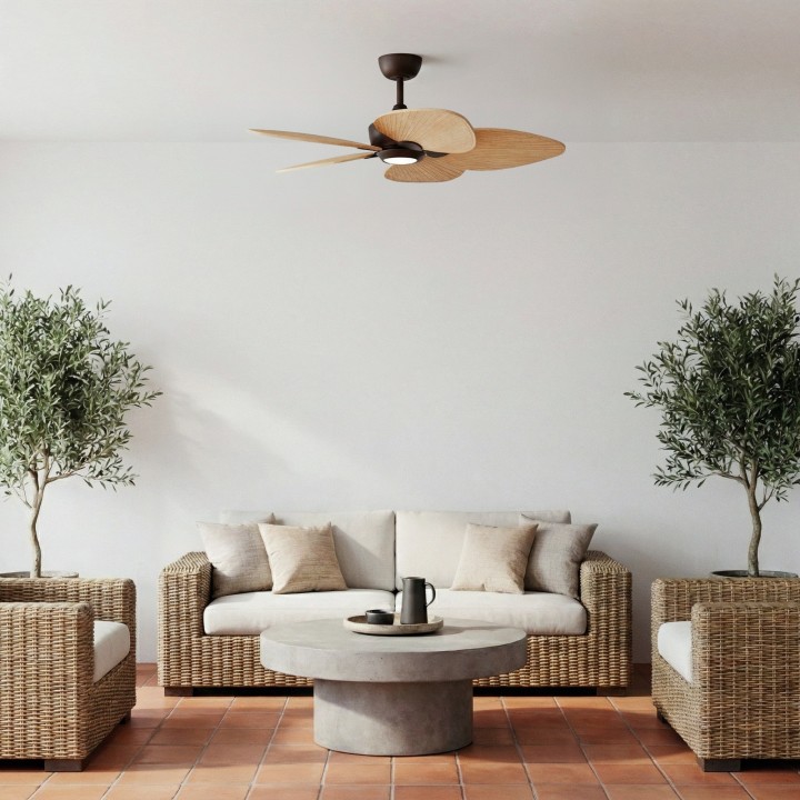 Ventilador ALMA S óxido madera media con luz – Sulion