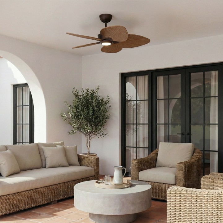 Ventilador ALMA S óxido madera oscura con luz – Sulion