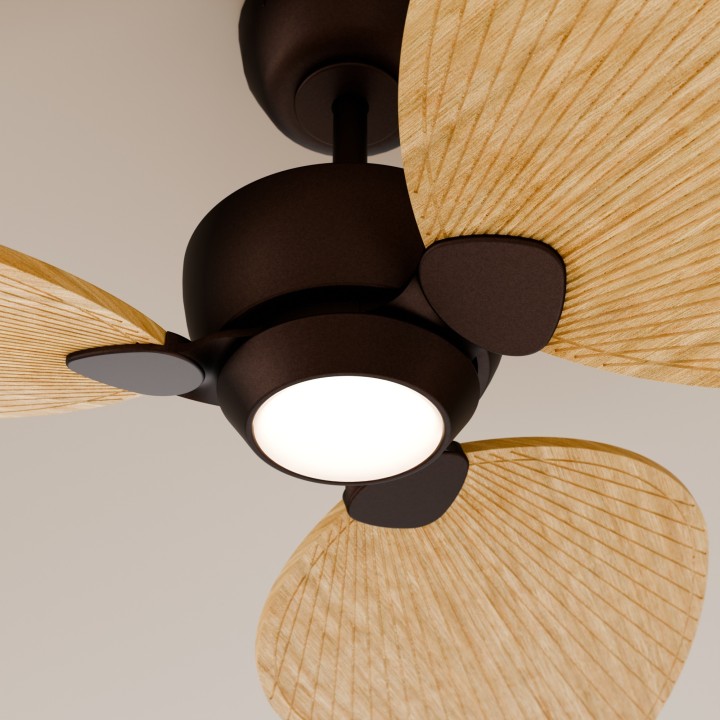 Ventilador ALMA L óxido madera clara con luz – Sulion