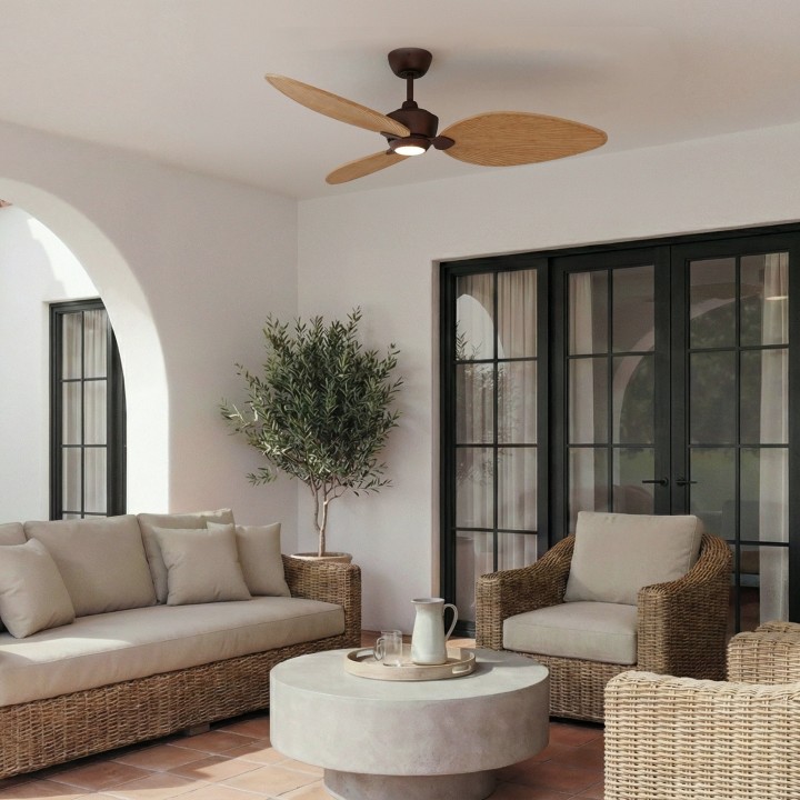 Ventilador ALMA L óxido madera clara con luz – Sulion