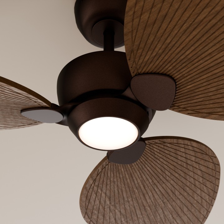 Ventilador ALMA L óxido madera media con luz – Sulion