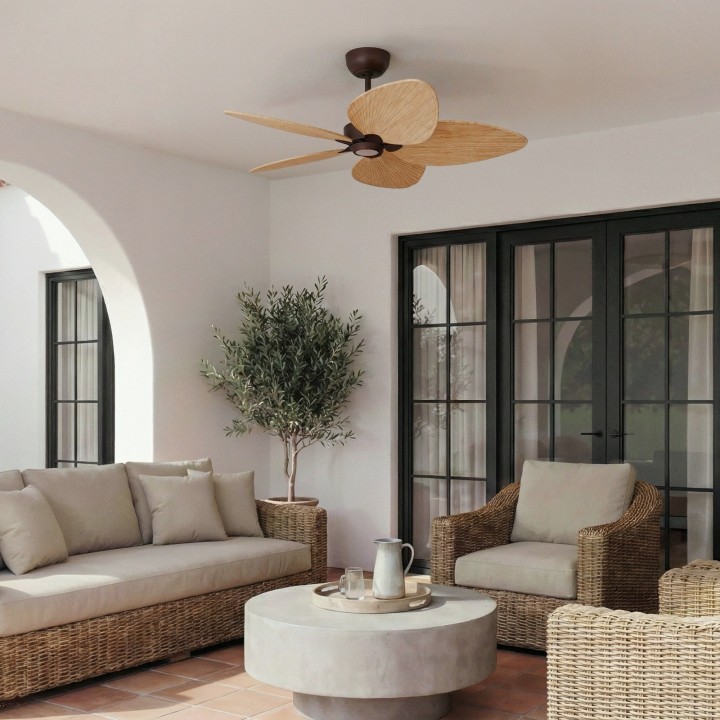 Ventilador ALMA L óxido madera media con luz – Sulion