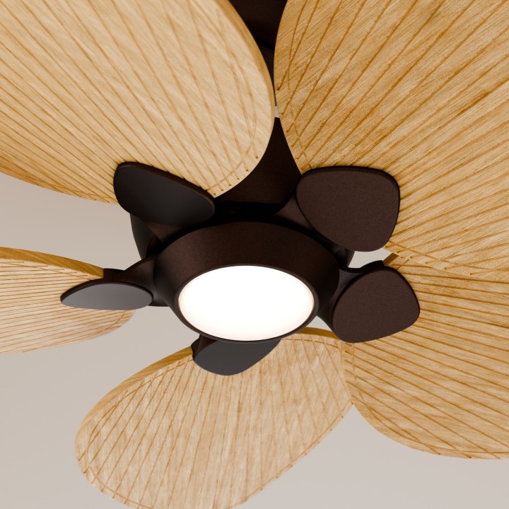 Ventilador ALMA L óxido madera media con luz – Sulion