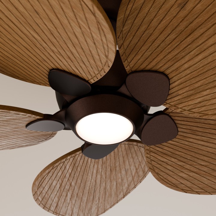 Ventilador ALMA L óxido madera oscura con luz – Sulion