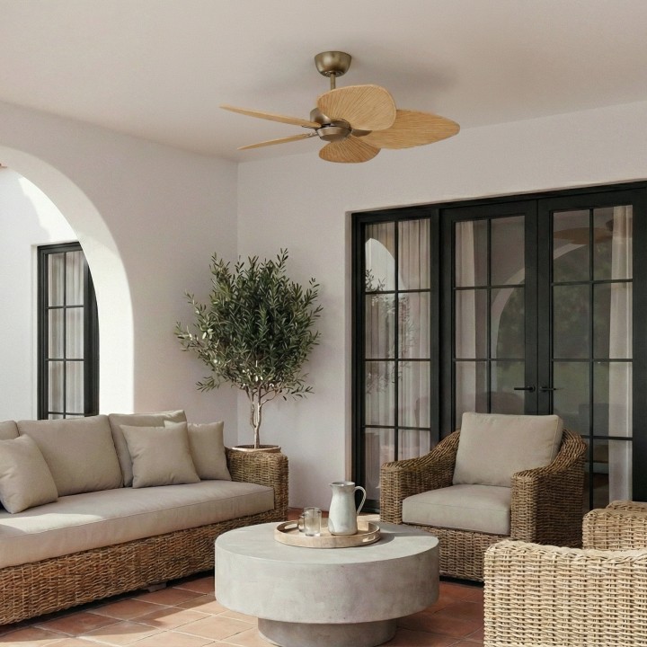 Ventilador ALMA S latón madera media sin luz – Sulion