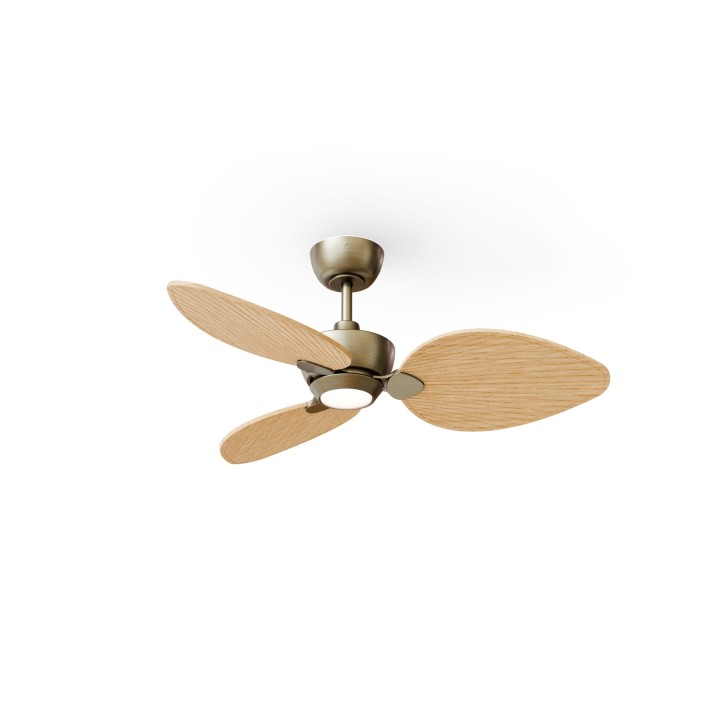 Ventilador ALMA S latón madera clara con luz – Sulion