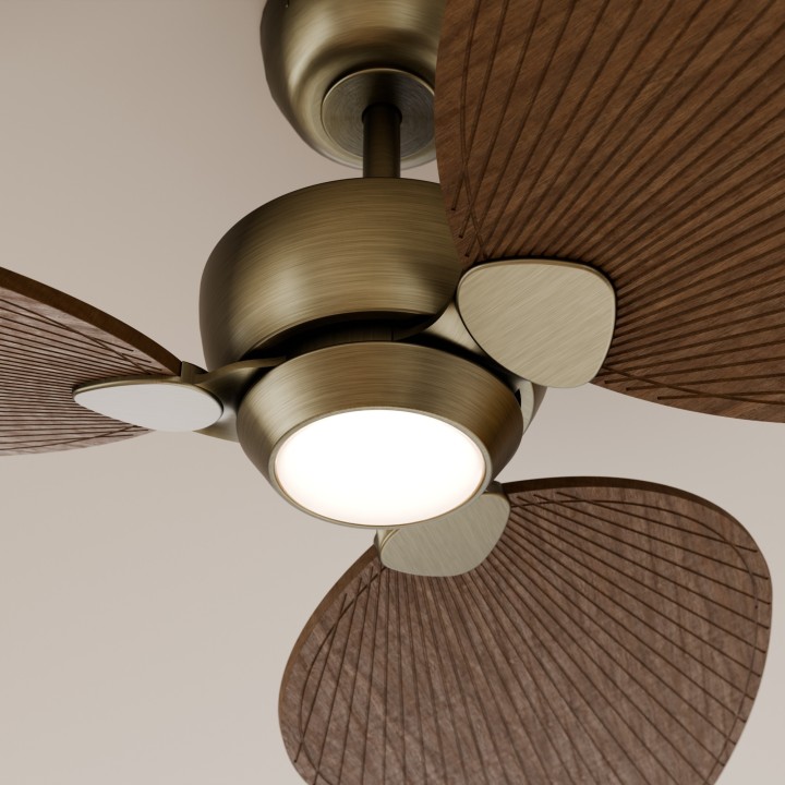 Ventilador ALMA S latón madera media con luz – Sulion